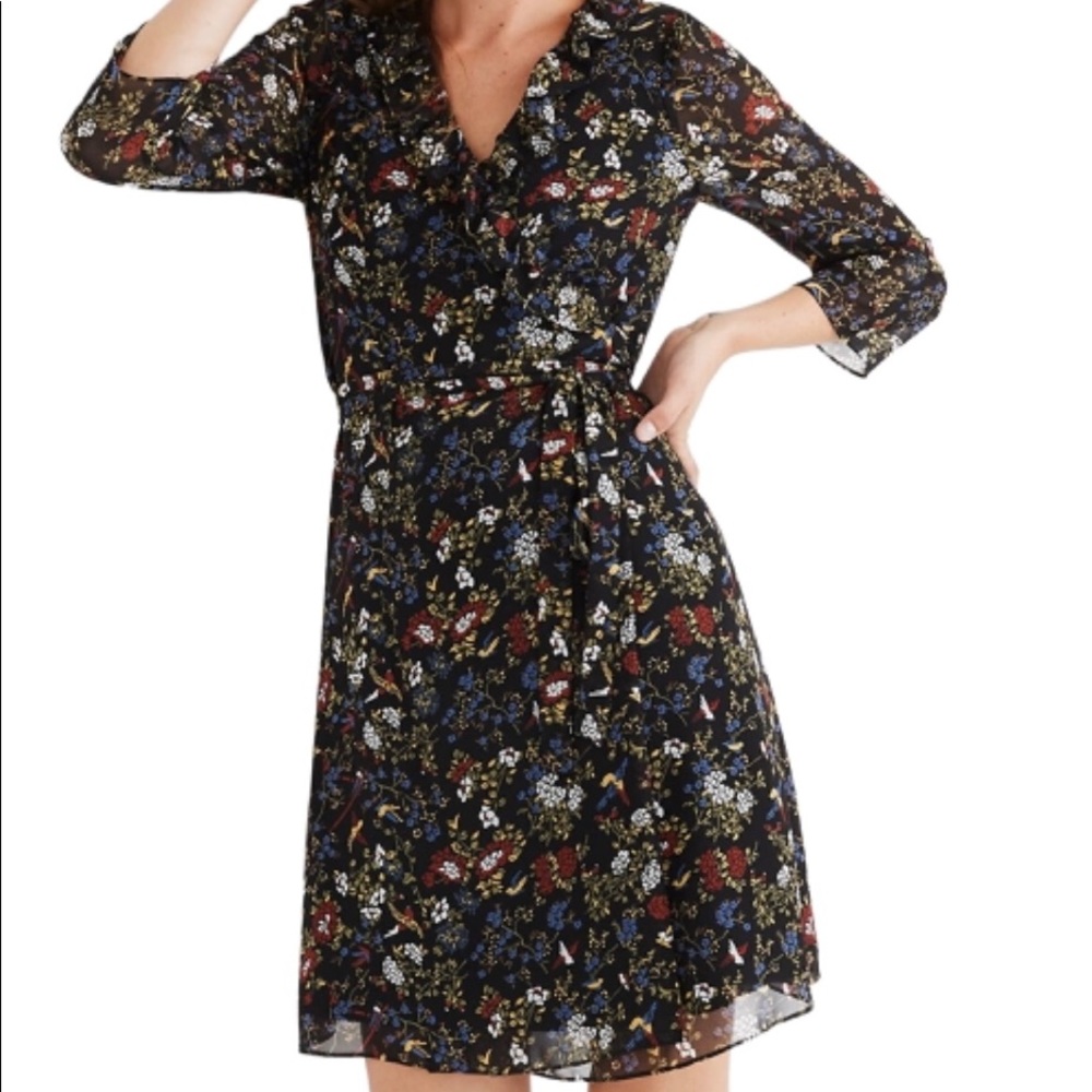 Madewell Sheer Sleeve Ruffle Wrap Dress